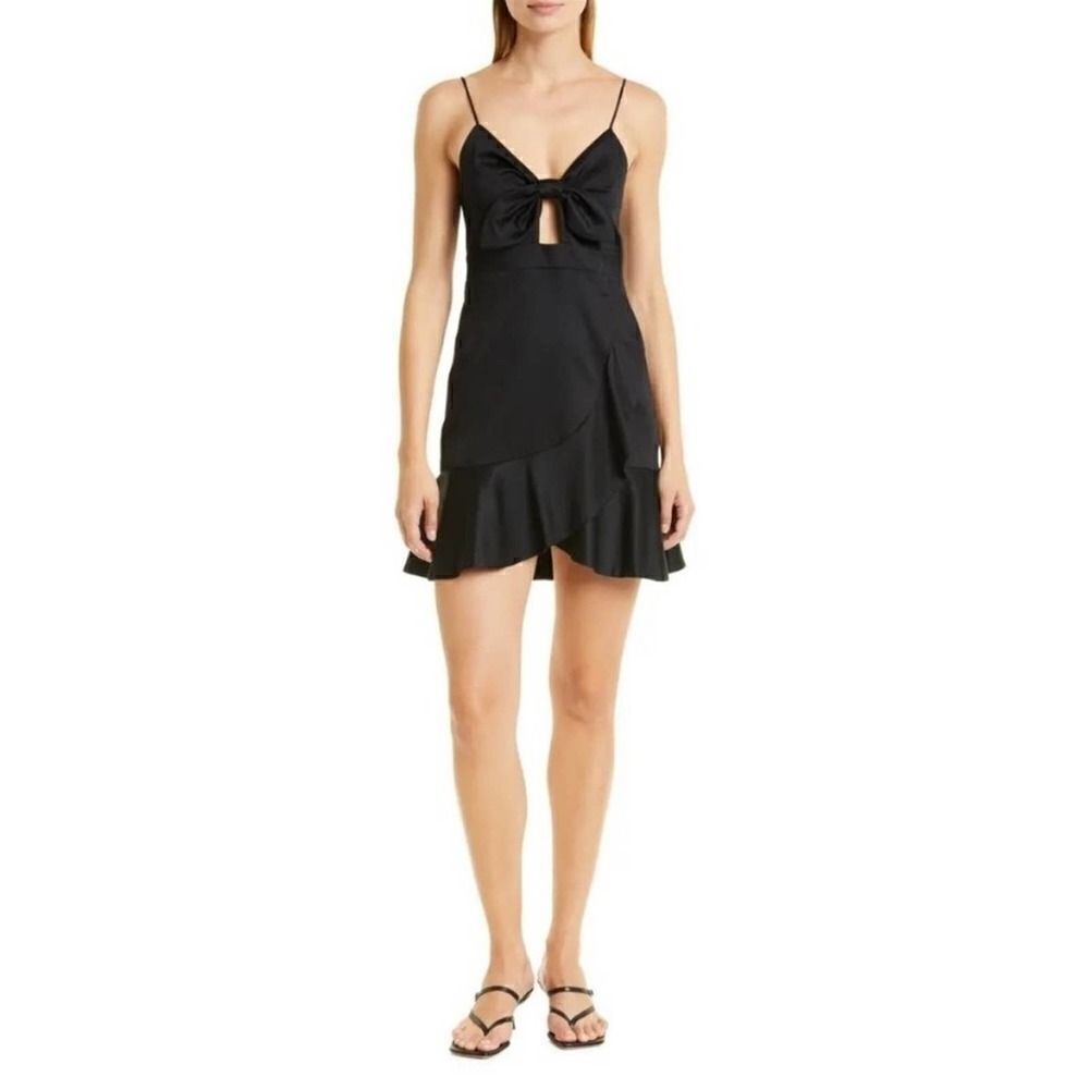 NEW Alice & Olivia Hilda Black Cutout Fit & Flare Satin Dress Size 2